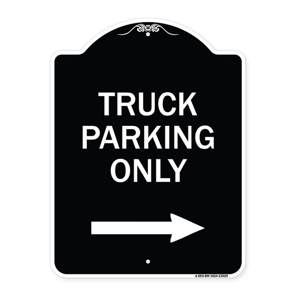 Reserved Parking Truck Parking W/ Right Arrow Heavy-Gauge Aluminum Sign, 24" x 18", BW-1824-23029